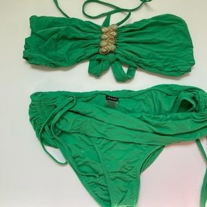 ANK green bikini with stone detail, size large